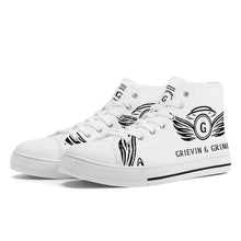 Load image into Gallery viewer, GRIEVIN & GRINDIN High-Top Canvas Shoes With Customized Tongue - White