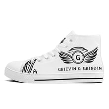 Load image into Gallery viewer, GRIEVIN & GRINDIN High-Top Canvas Shoes With Customized Tongue - White