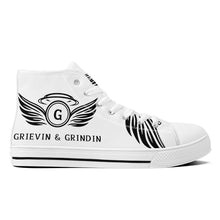 Load image into Gallery viewer, GRIEVIN & GRINDIN High-Top Canvas Shoes With Customized Tongue - White