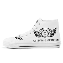 Load image into Gallery viewer, GRIEVIN & GRINDIN High-Top Canvas Shoes With Customized Tongue - White