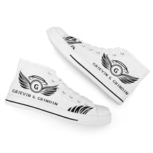 Load image into Gallery viewer, GRIEVIN & GRINDIN High-Top Canvas Shoes With Customized Tongue - White