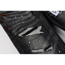 Load image into Gallery viewer, American Men&#39;s Distressed Skinny Button Fly Splash Paints Ripped Holes Jeans
