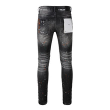 Load image into Gallery viewer, American Men&#39;s Distressed Skinny Button Fly Splash Paints Ripped Holes Jeans
