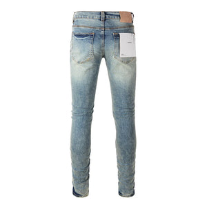 Men's American Distressed Skinny Button Fly Patchworks Ripped Holes Jeans