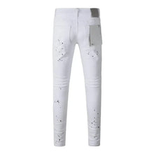 Load image into Gallery viewer, Purples jeans white paint distressed Low Rise Skinny Denim jeans
