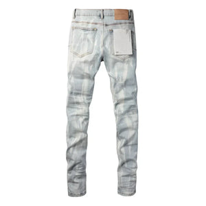 Purples jeans Men slim tie-dye Low Raise Skinny Denim jeans