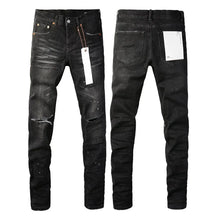 Load image into Gallery viewer, Purples Jeans Men Black Paint Dot Cut Hole Low Rise Skinny Denim
