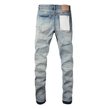 Load image into Gallery viewer, Purples jeans man with distressed hole patches. Low Rise Skinny Denim pants 28-40 size
