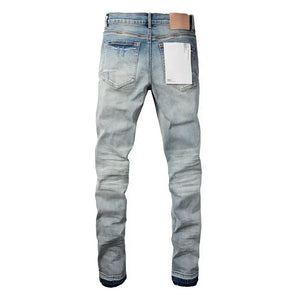 Purples jeans man with distressed hole patches. Low Rise Skinny Denim pants 28-40 size