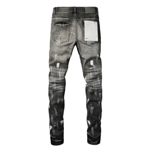 Purples Men jeans with distressed paint low raise Skinny Denim brands pants